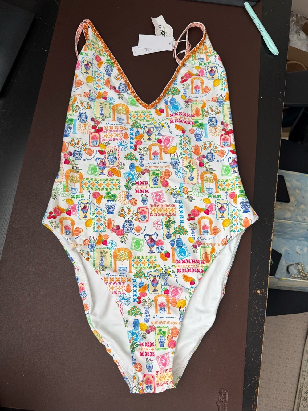 Bydee XL White Lined One-Piece with Colorful Trim